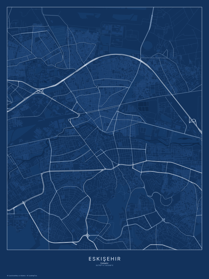 Eskişehir map poster, blueprint style