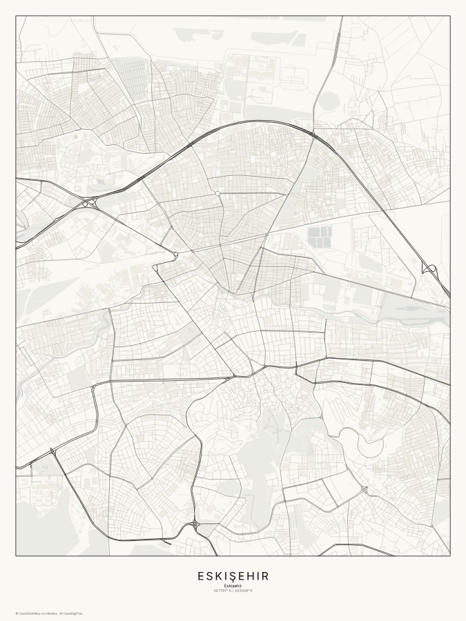Eskişehir map poster, classic style
