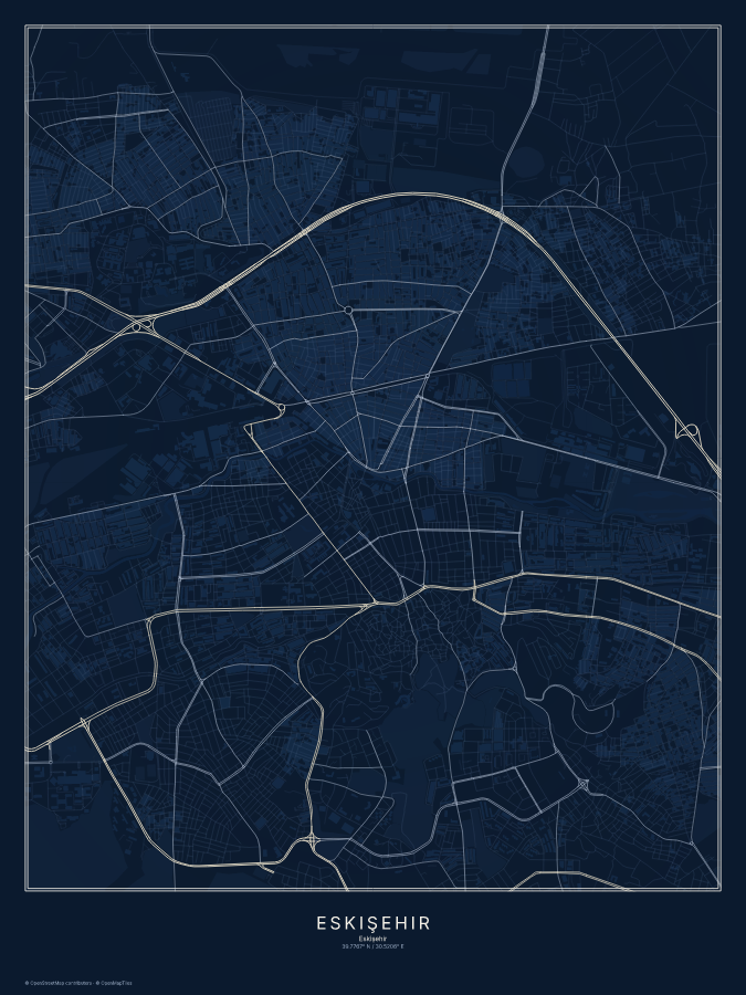 Eskişehir map poster, midnight style