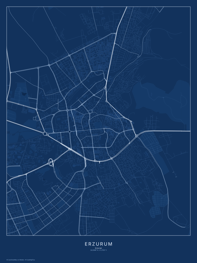 Erzurum map poster, blueprint style