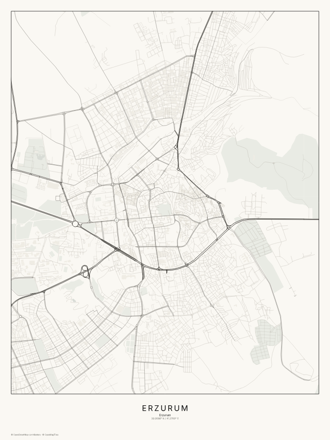 Erzurum map poster, classic style