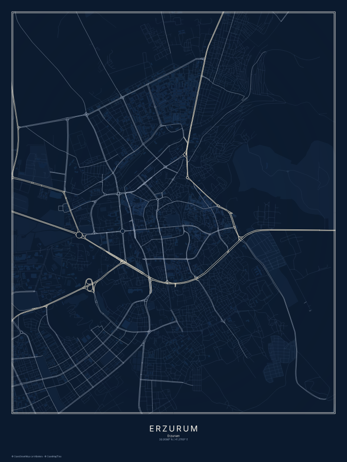 Erzurum map poster, midnight style