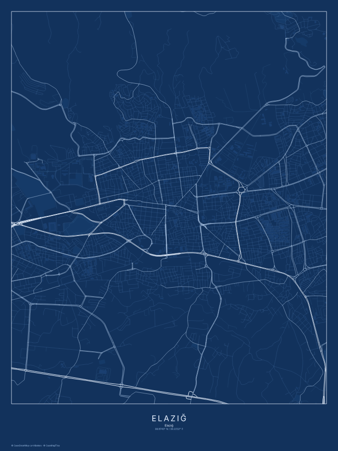 Elazığ map poster, blueprint style