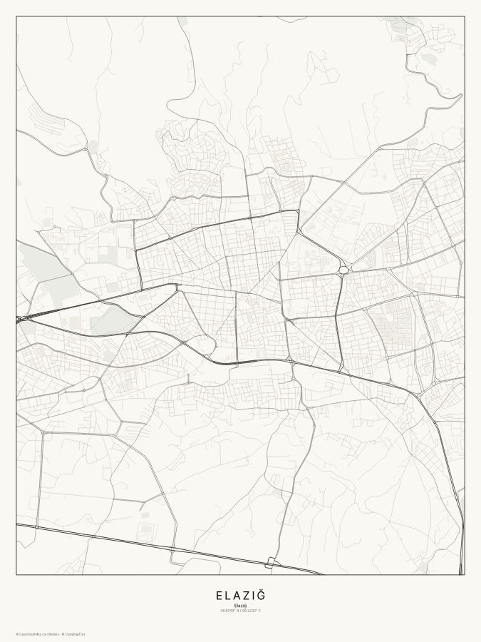 Elazığ map poster, classic style
