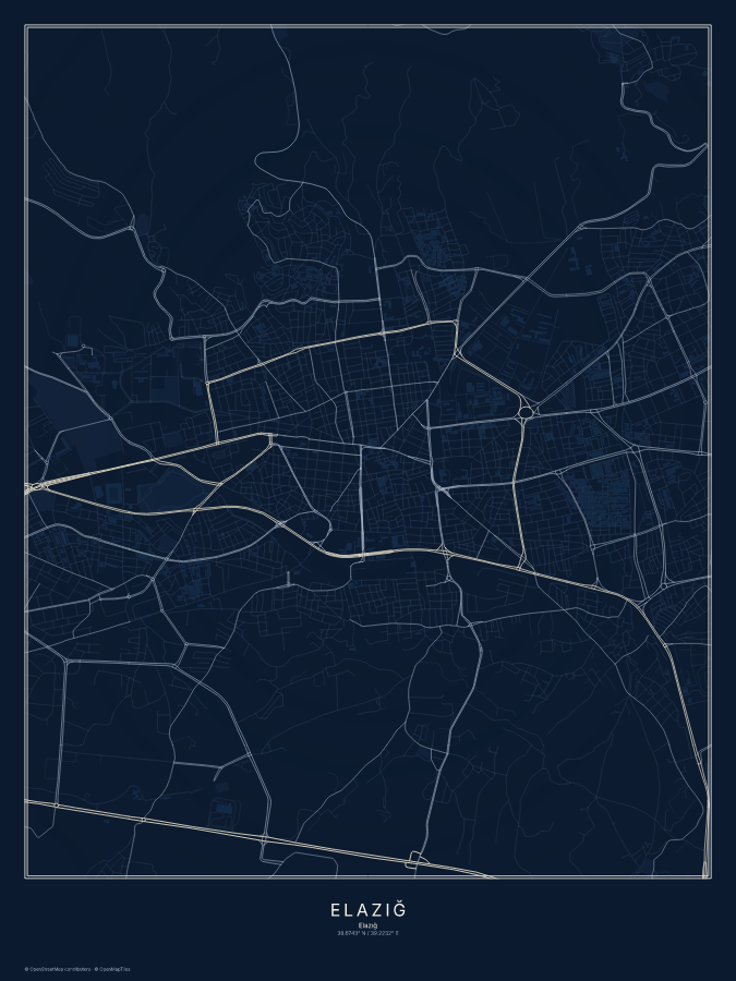 Elazığ map poster, midnight style