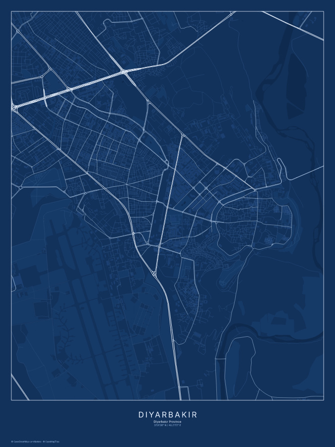 Diyarbakır map poster, blueprint style