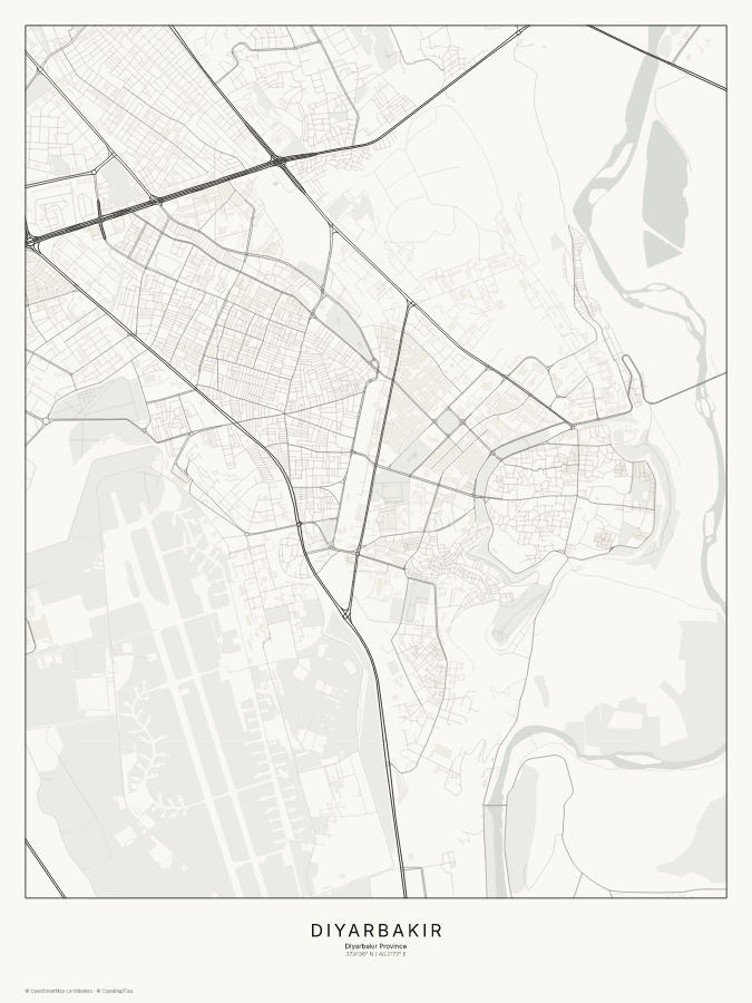 Diyarbakır map poster, classic style