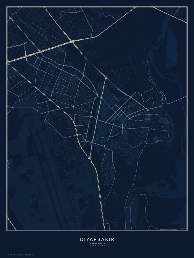 Diyarbakır map poster, midnight style