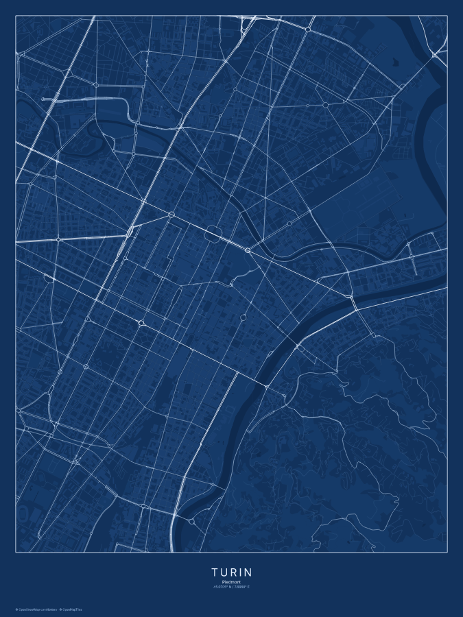 Turin map poster, blueprint style