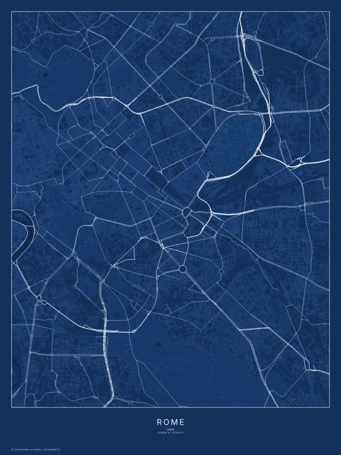 Rome map poster, blueprint style