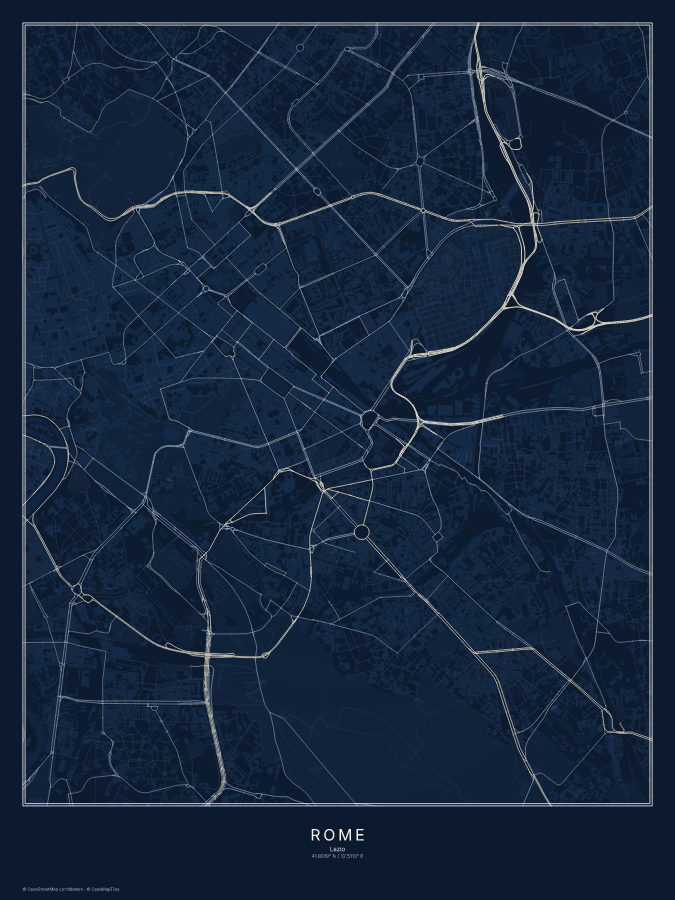 Rome map poster, midnight style