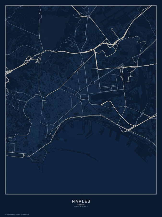 Naples map poster, midnight style