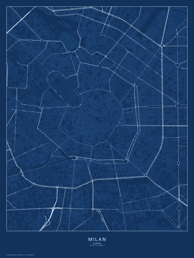 Milan map poster, blueprint style