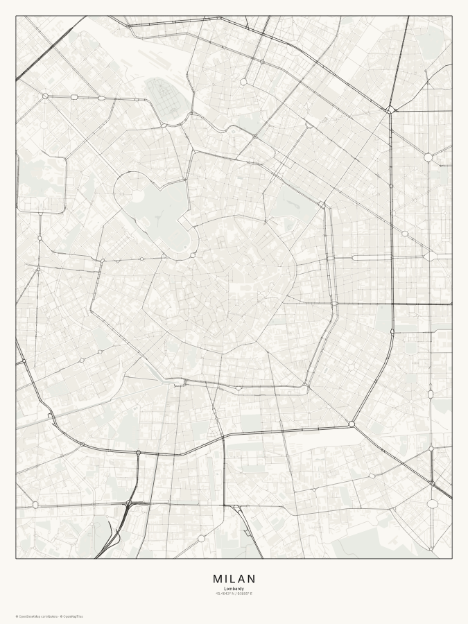 Milan map poster, classic style