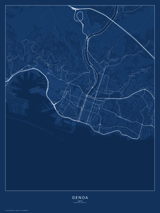 Genoa map poster, blueprint style