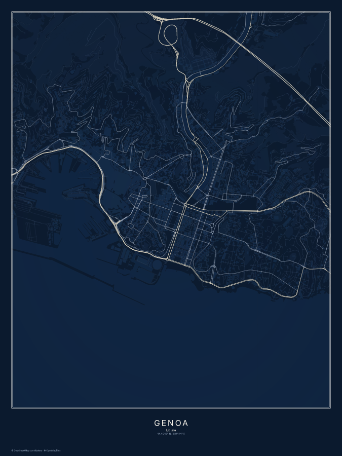 Genoa map poster, midnight style