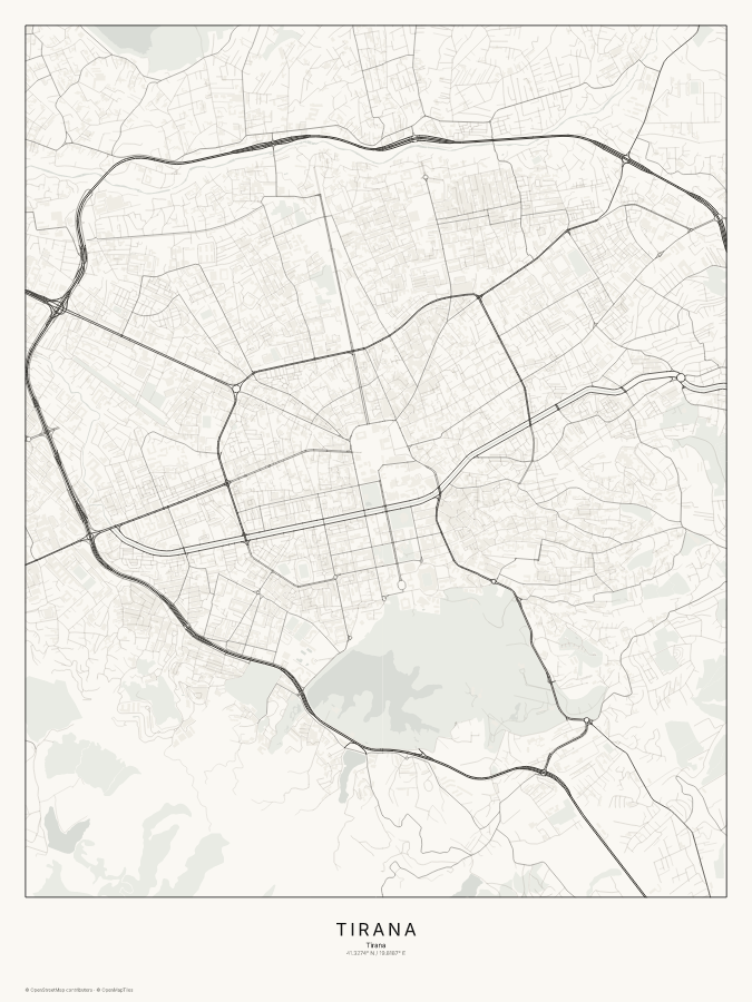 Tirana map poster, classic style