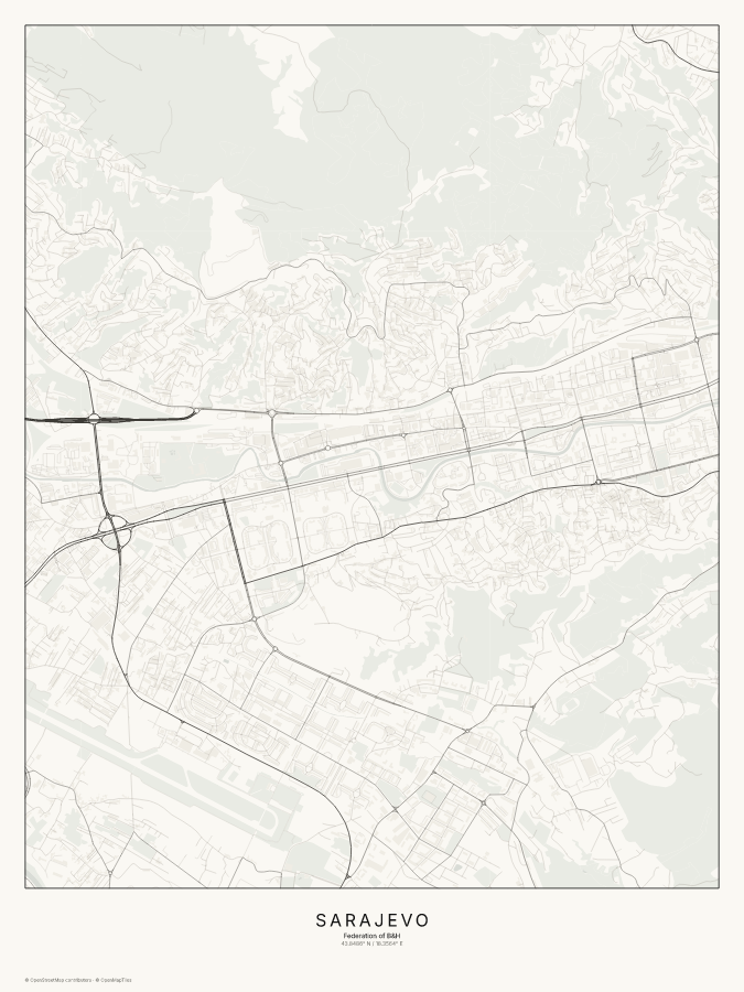 Sarajevo map poster, classic style