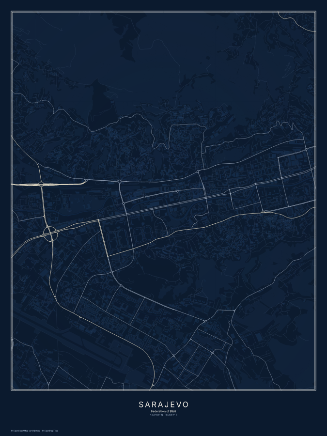 Sarajevo map poster, midnight style