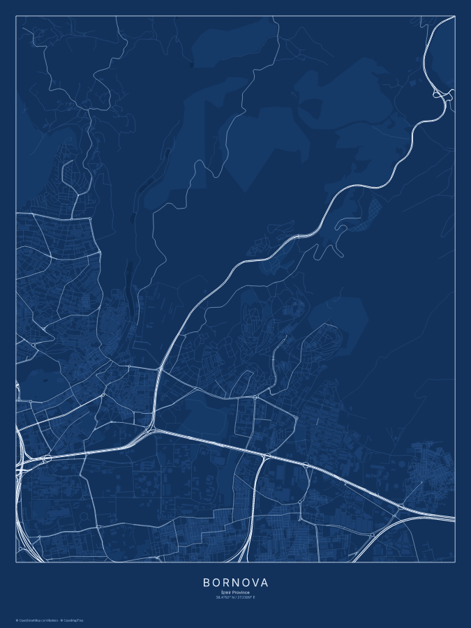 Bornova map poster, blueprint style