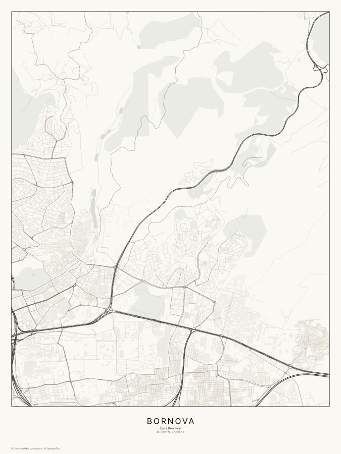 Bornova map poster, classic style