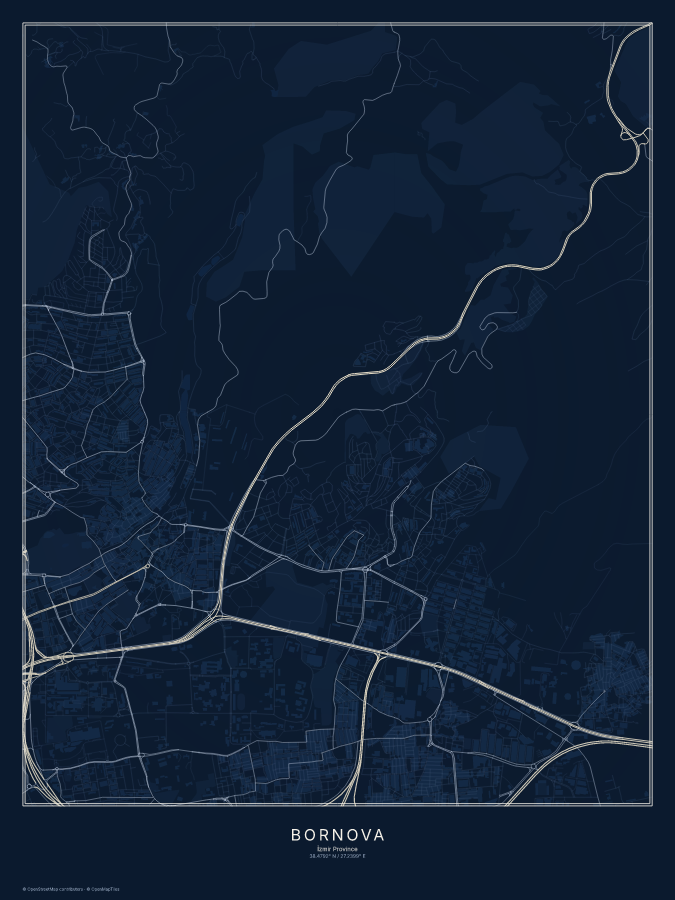 Bornova map poster, midnight style