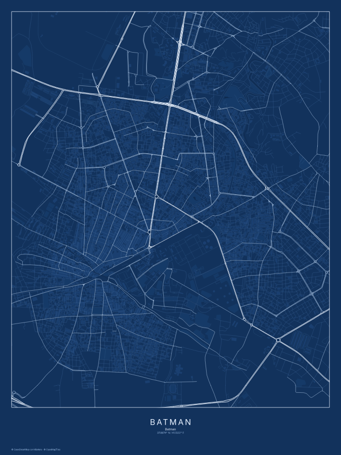 Batman map poster, blueprint style