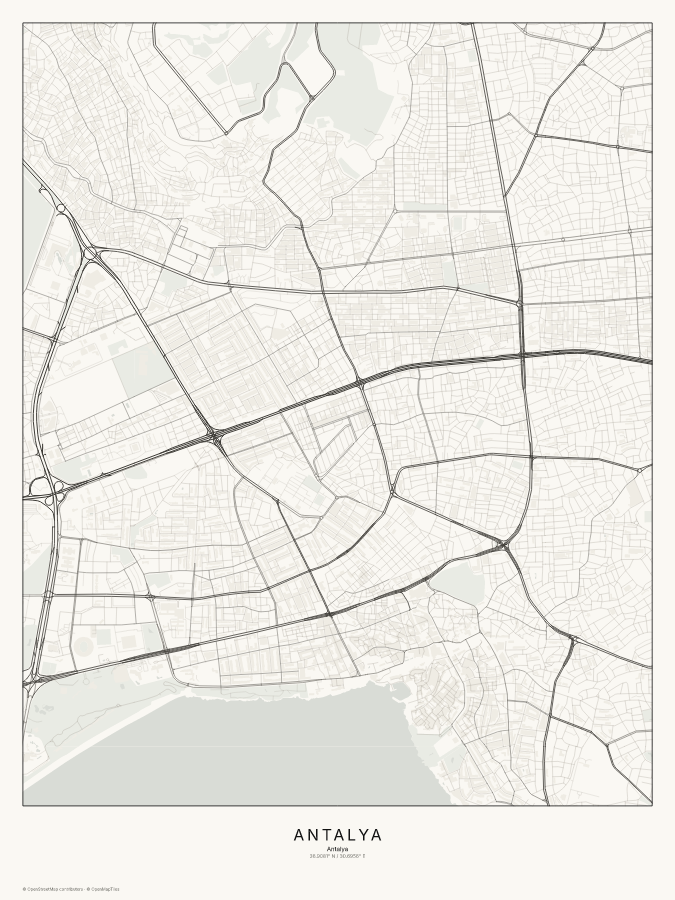 Antalya map poster, classic style