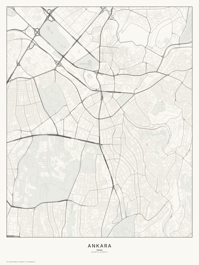 Ankara map poster, classic style