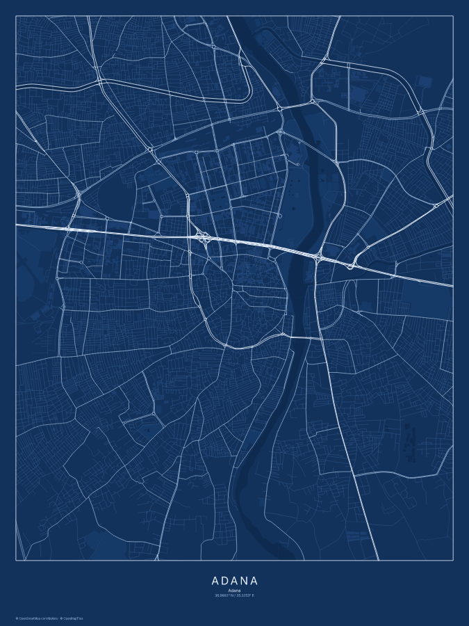 Adana map poster, blueprint style
