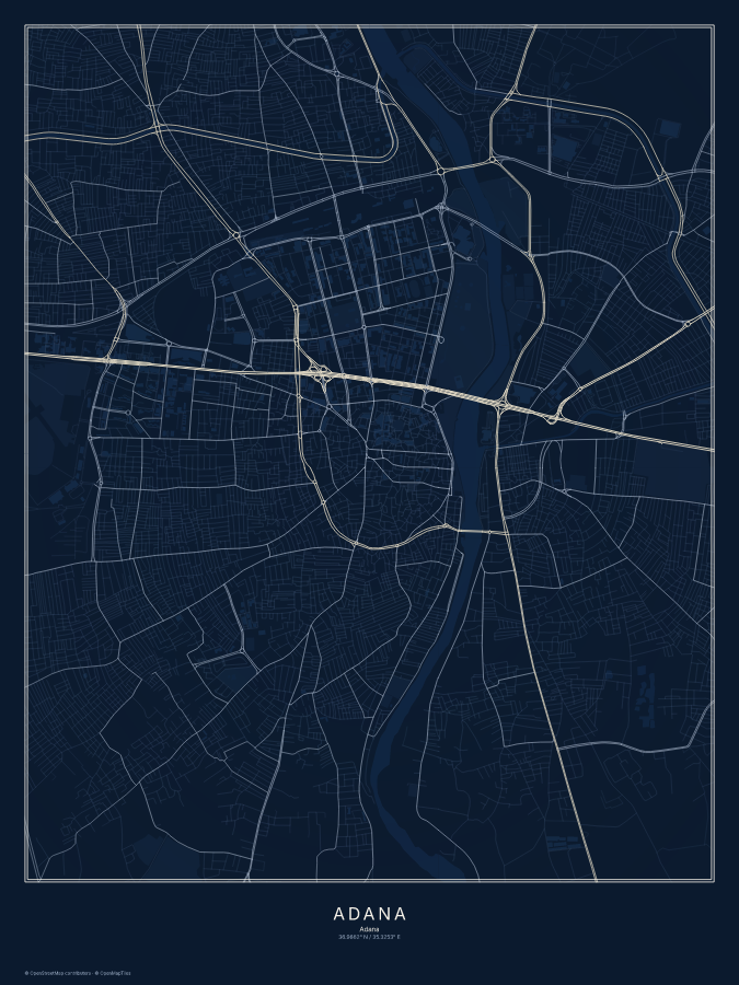 Adana map poster, midnight style
