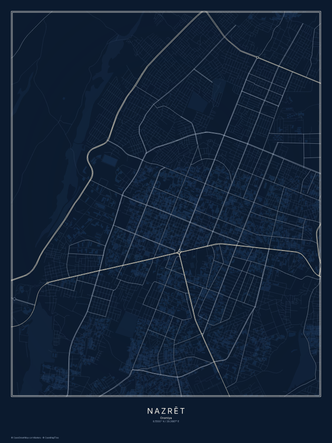 Nazrēt map poster, midnight style