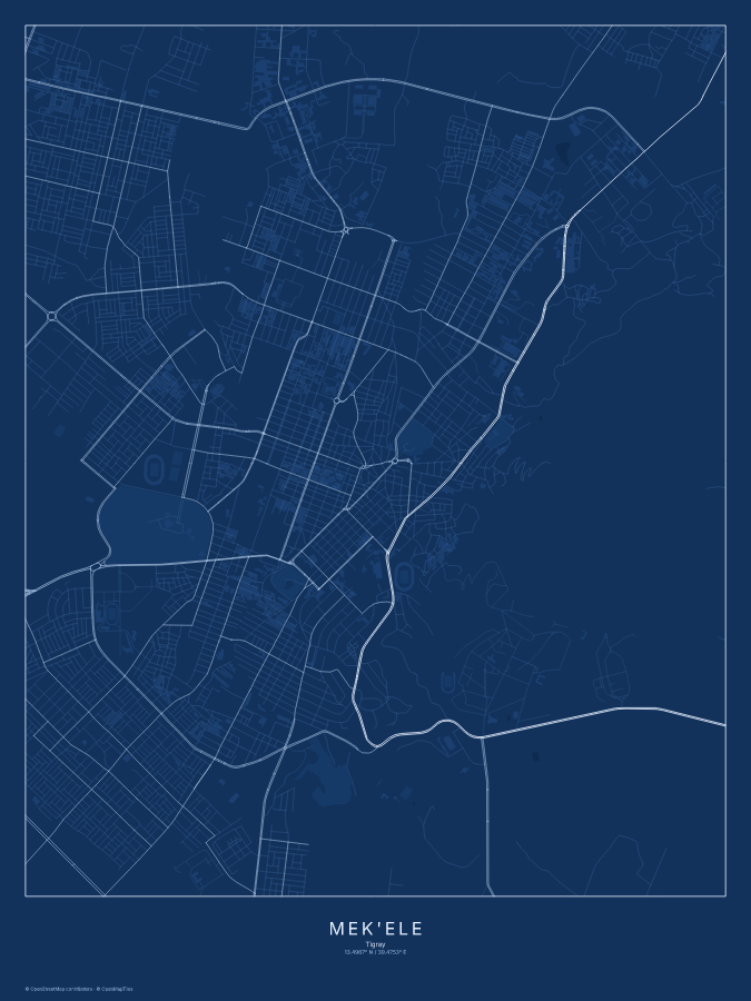 Mek'ele map poster, blueprint style