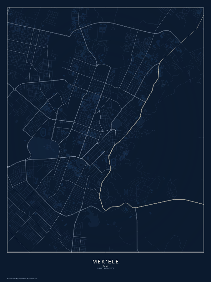 Mek'ele map poster, midnight style