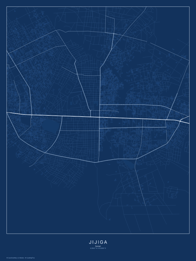 Jijiga map poster, blueprint style