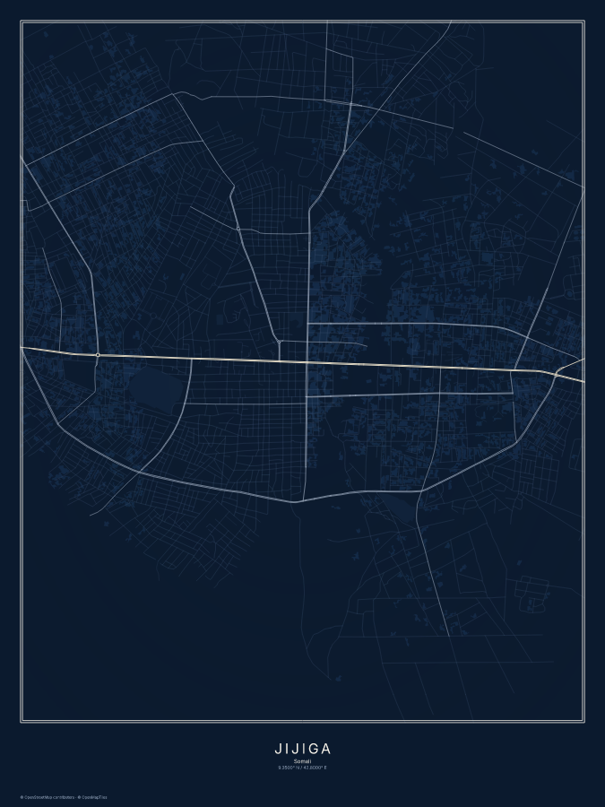 Jijiga map poster, midnight style