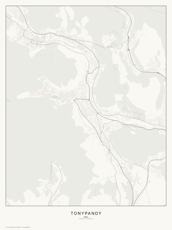 Tonypandy map poster, classic style