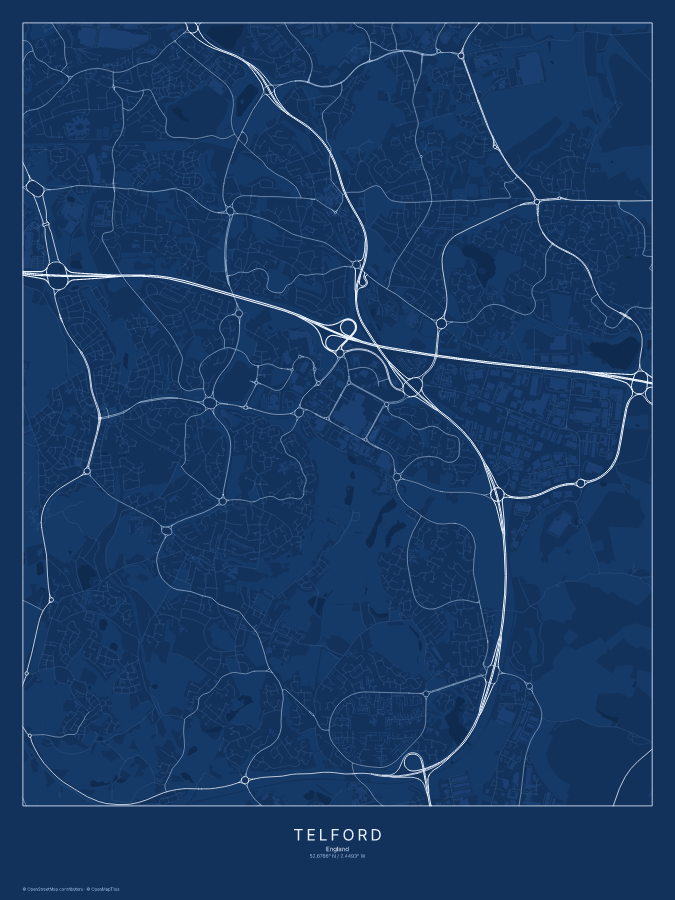 Telford map poster, blueprint style