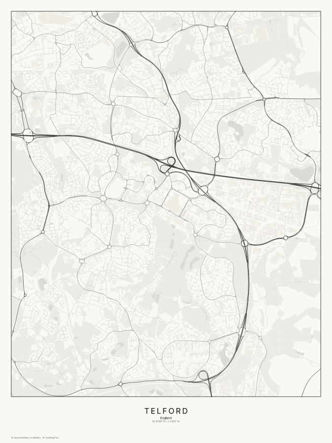 Telford map poster, classic style