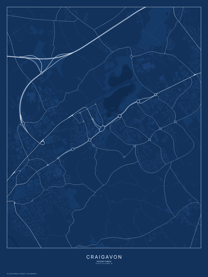 Craigavon map poster, blueprint style
