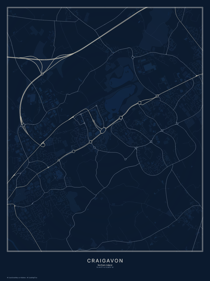 Craigavon map poster, midnight style