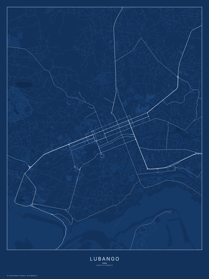 Lubango map poster, blueprint style
