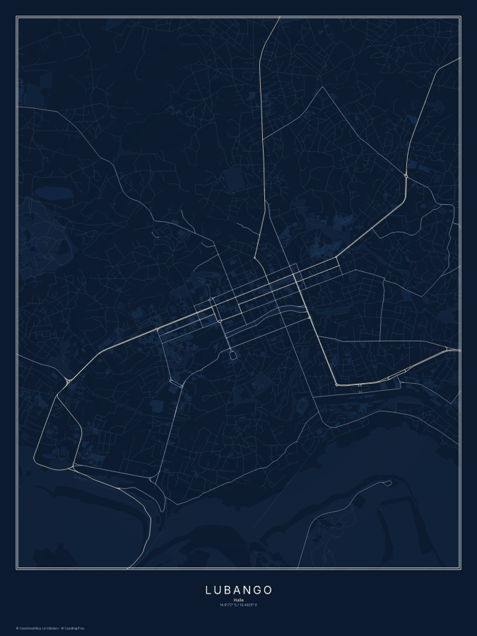 Lubango map poster, midnight style