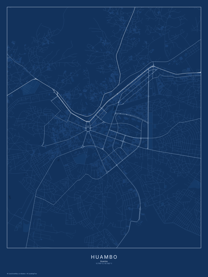 Huambo map poster, blueprint style