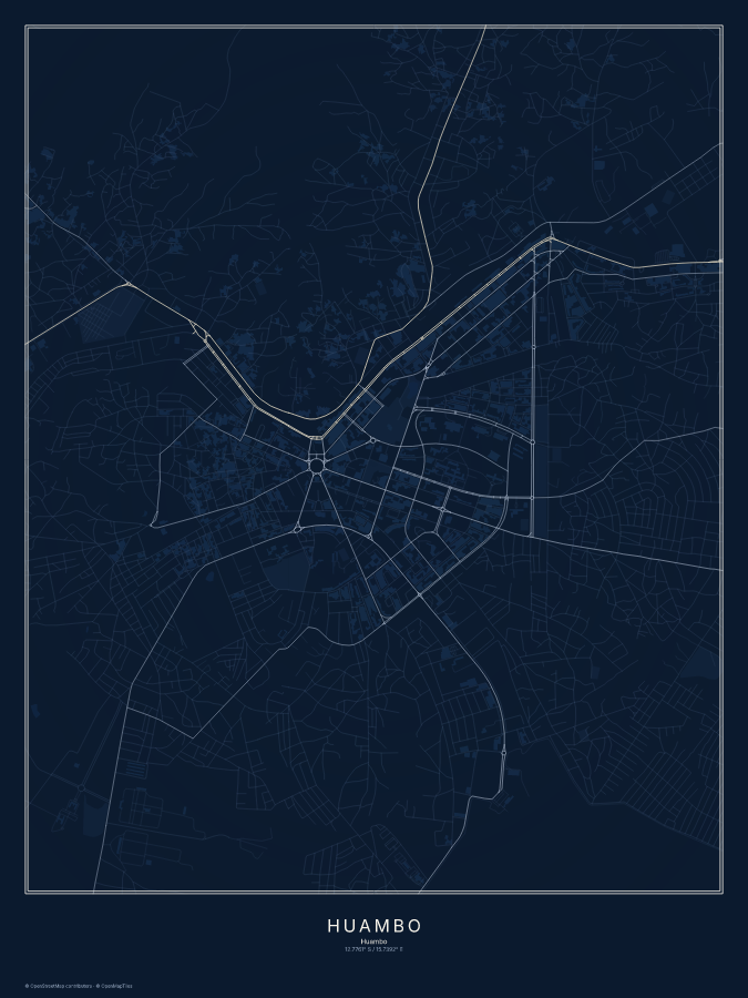 Huambo map poster, midnight style