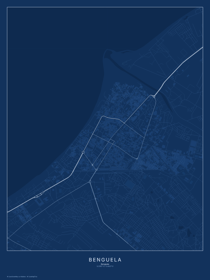 Benguela map poster, blueprint style