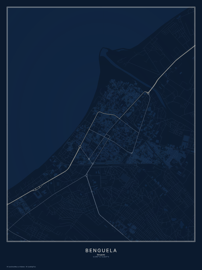 Benguela map poster, midnight style