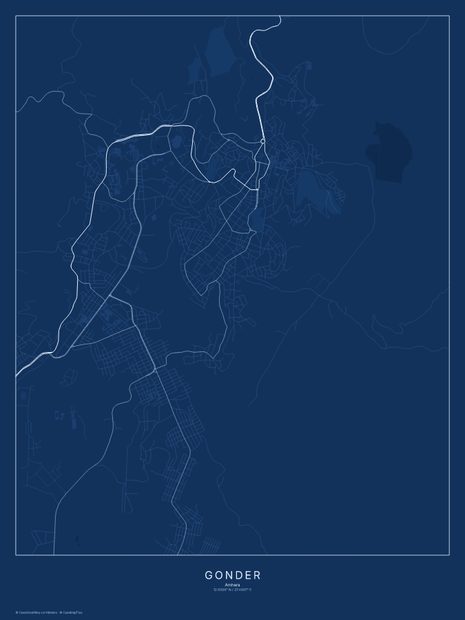 Gonder map poster, blueprint style