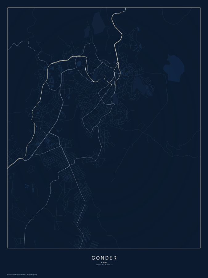 Gonder map poster, midnight style