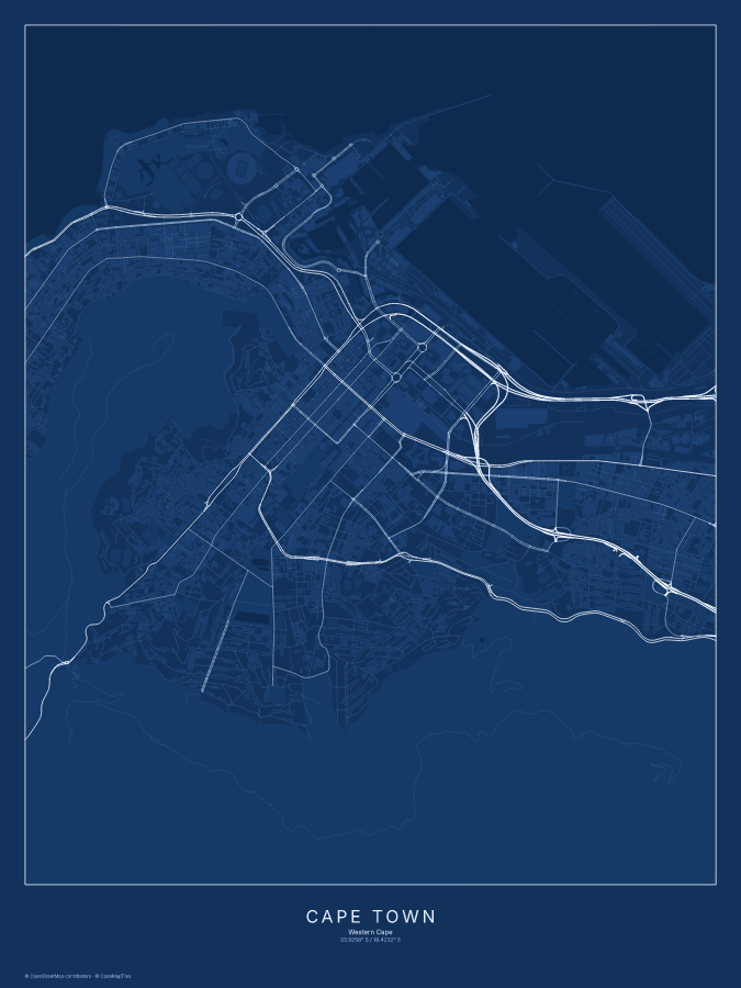 Cape Town map poster, blueprint style